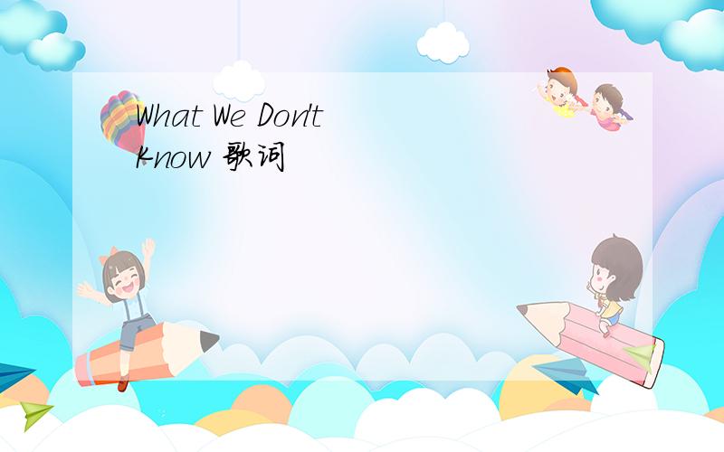What We Don't Know 歌词