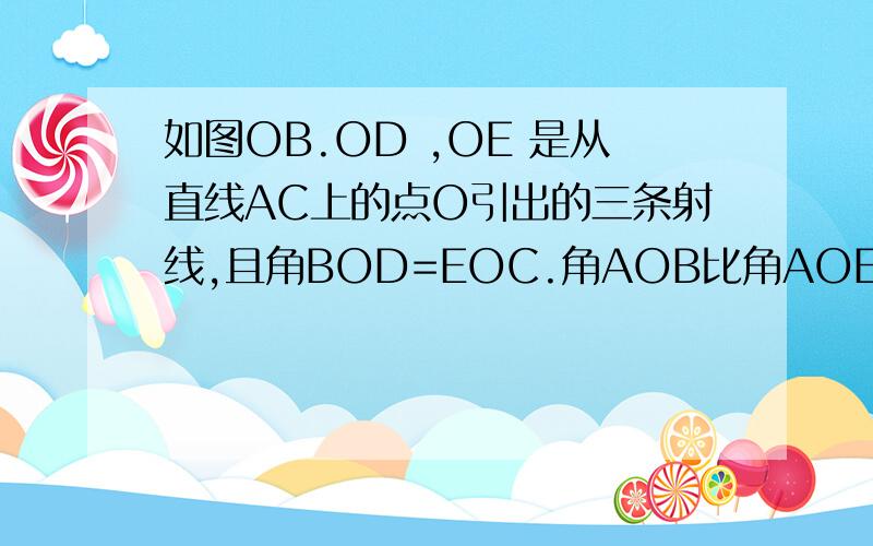 如图OB.OD ,OE 是从直线AC上的点O引出的三条射线,且角BOD=EOC.角AOB比角AOE大45度.说明角EOD=BOC .求角COD