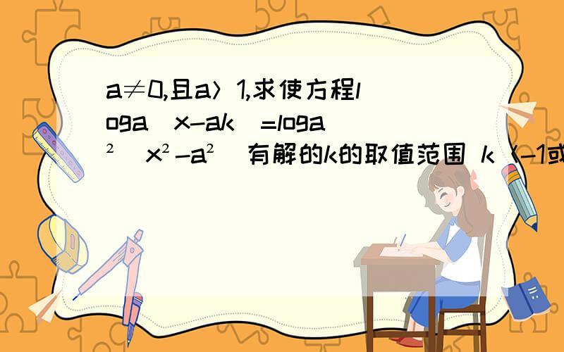 a≠0,且a＞1,求使方程loga（x-ak）=loga²（x²-a²）有解的k的取值范围 k＜-1或0＜k＜1