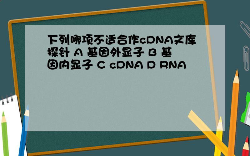 下列哪项不适合作cDNA文库探针 A 基因外显子 B 基因内显子 C cDNA D RNA