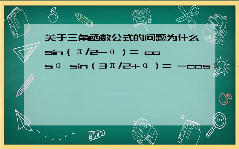 关于三角函数公式的问题为什么sin（π/2-α）= cosα sin（3π/2+α）= -cosα 咋推出来的